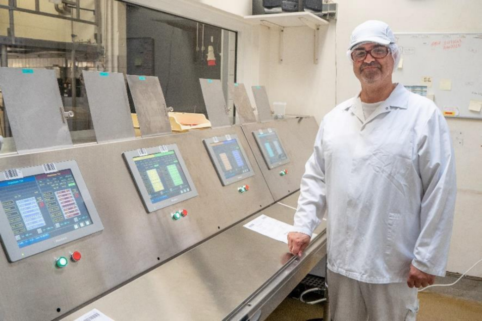 Operator Vincent Di Leo in the control center, from where the  mixing of the different products is controlled.